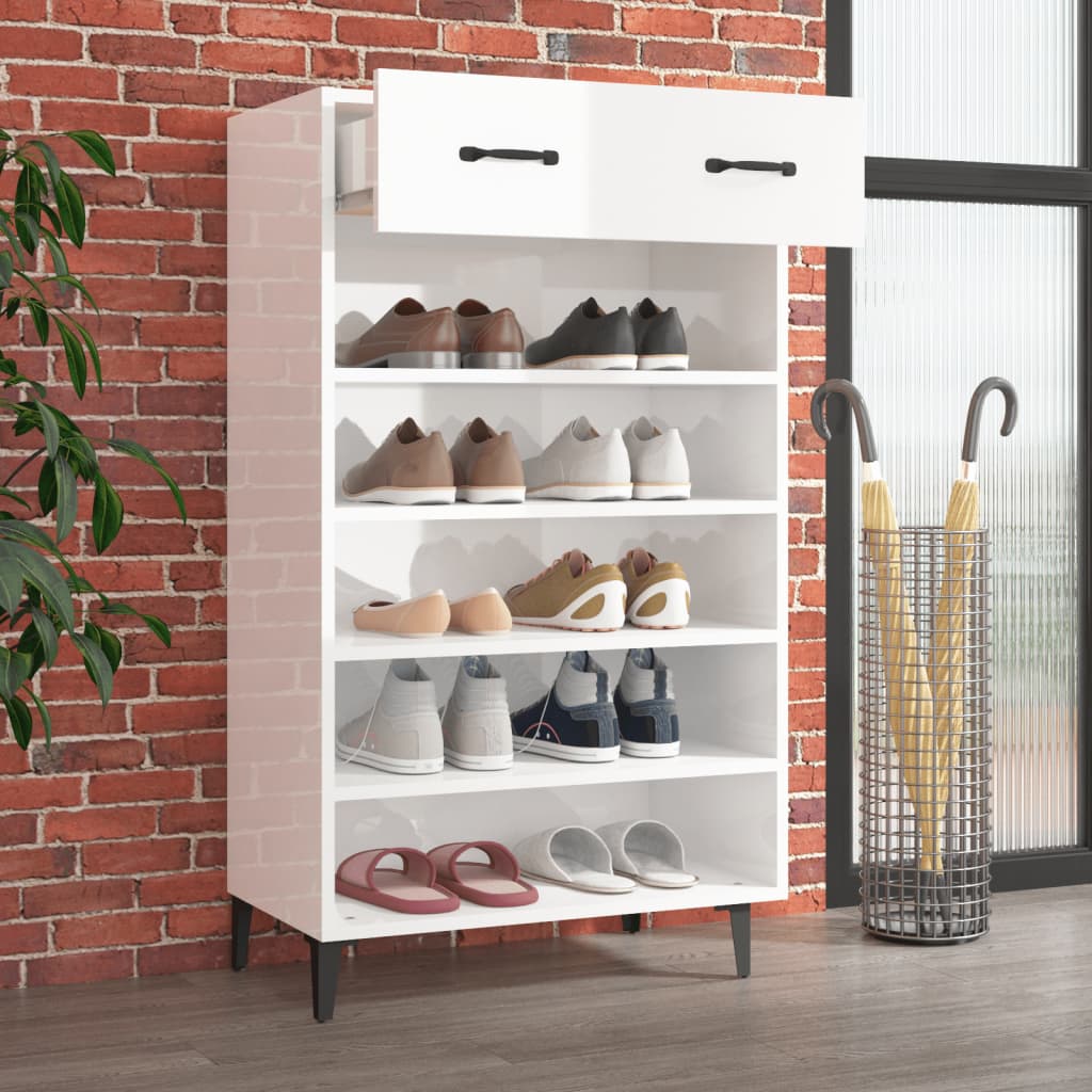 Gabinete de zapatos Vidaxl 60x35x105 cm Madera procesada Alto brillo blanco