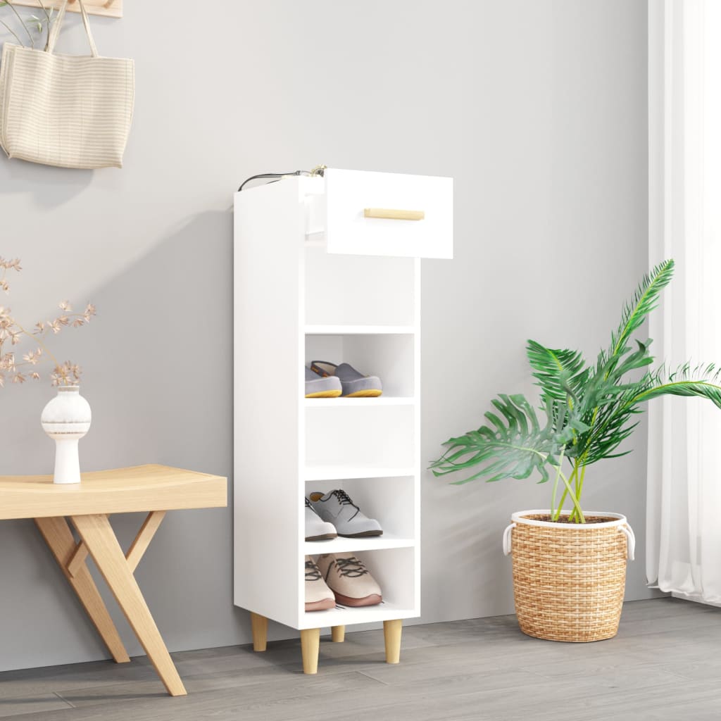 Gabinete de zapatos Vidaxl 30x35x105 cm de madera procesada de alto brillo blanco