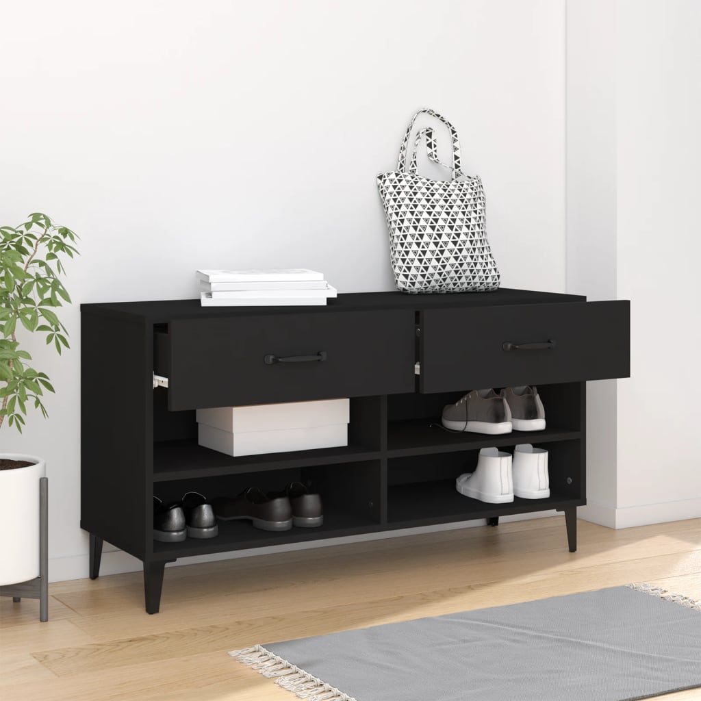 Gabinete de zapatos Vidaxl 102x35x55 cm de madera propiedad de negro
