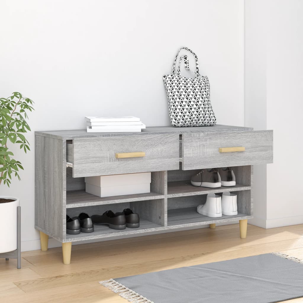Gabinete de zapatos Vidaxl 102x35x55 cm de madera propiedad de madera de roble gris de roble