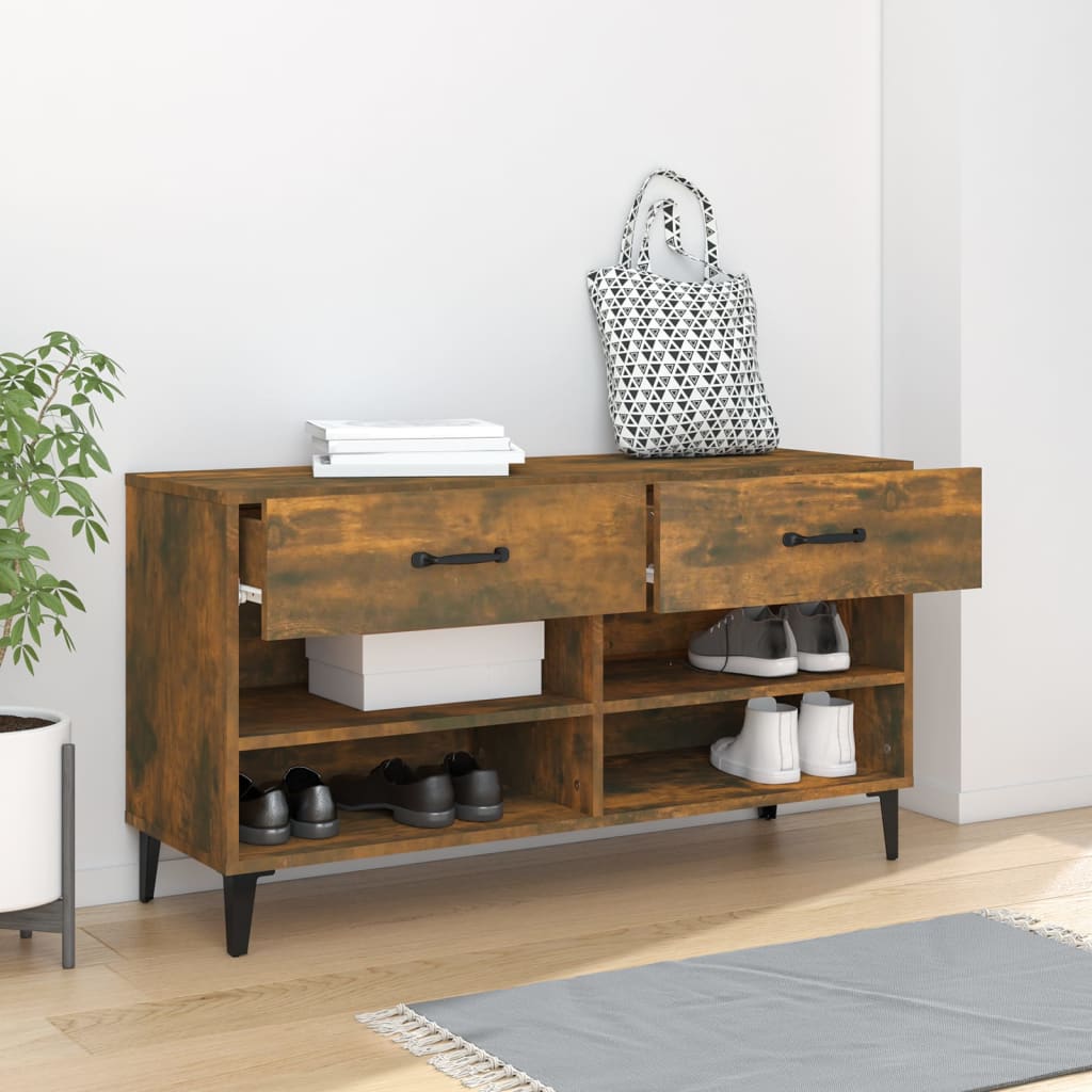 Gabinete de zapatos Vidaxl 102x35x55 cm de madera de madera de propiedad ahumada coloreada