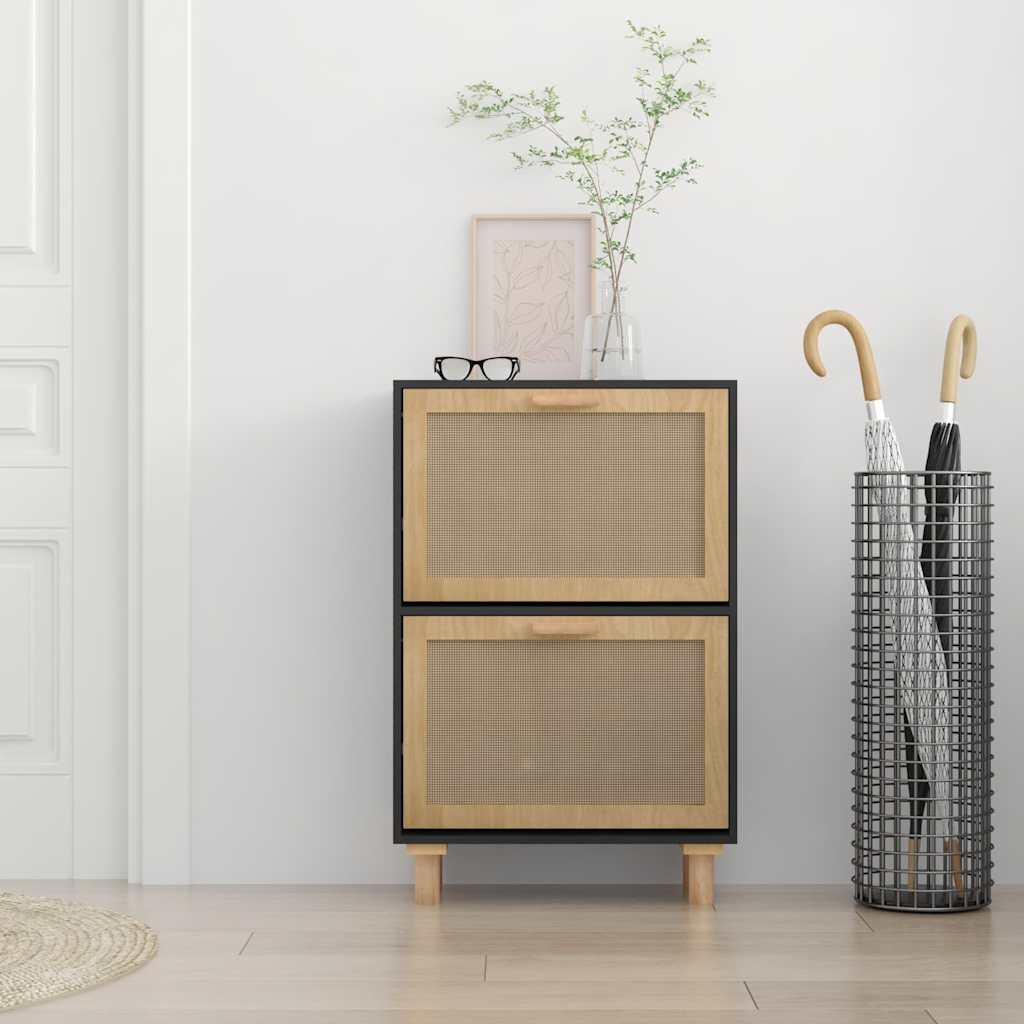 Vidaxl Cabinet da scarpe 52x25x80 cm Properped legno e rattan nero