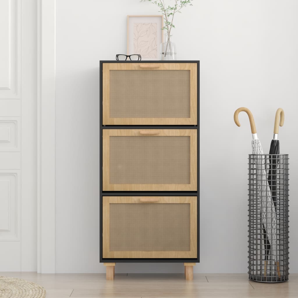 Gabinete de zapatos Vidaxl 52x25x115 cm de madera y rattan