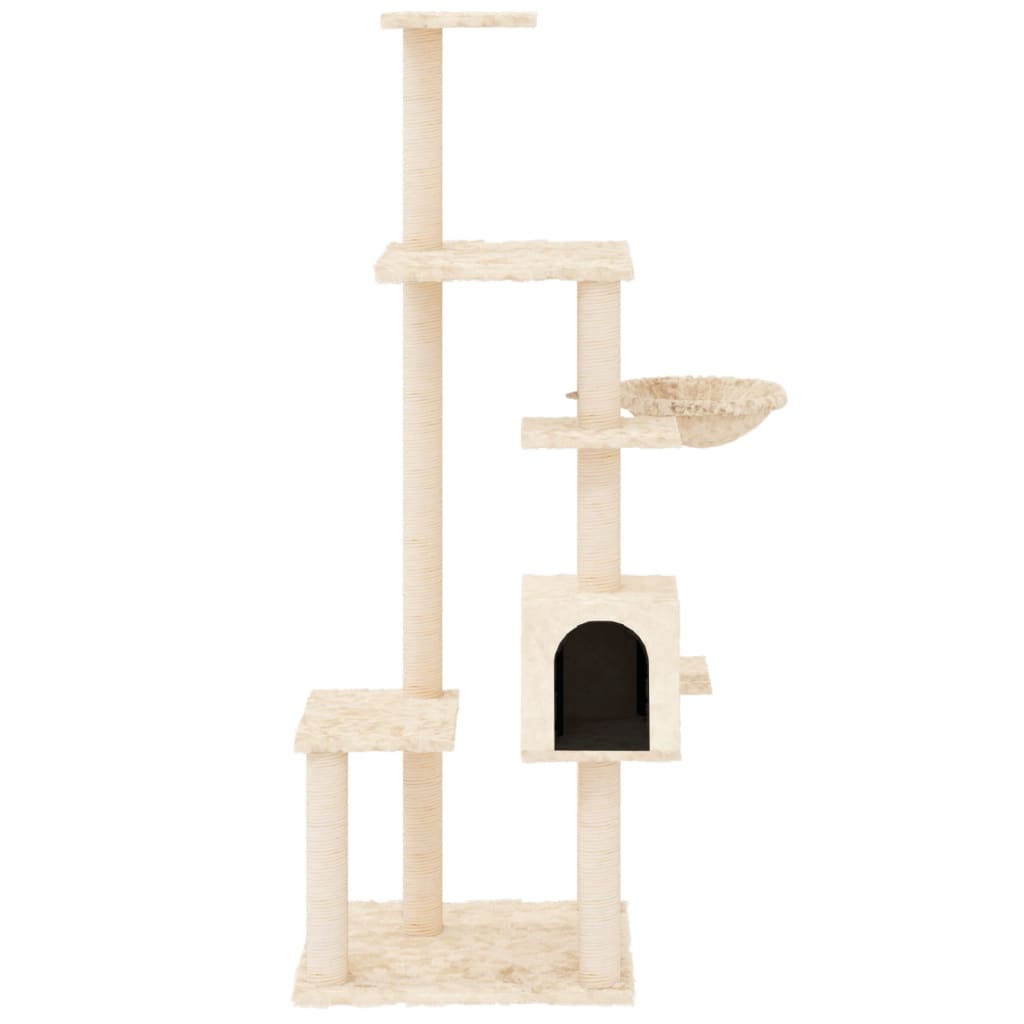 Muebles de gato de Vidaxl con postes de rascado de sisal de 142 cm de crema