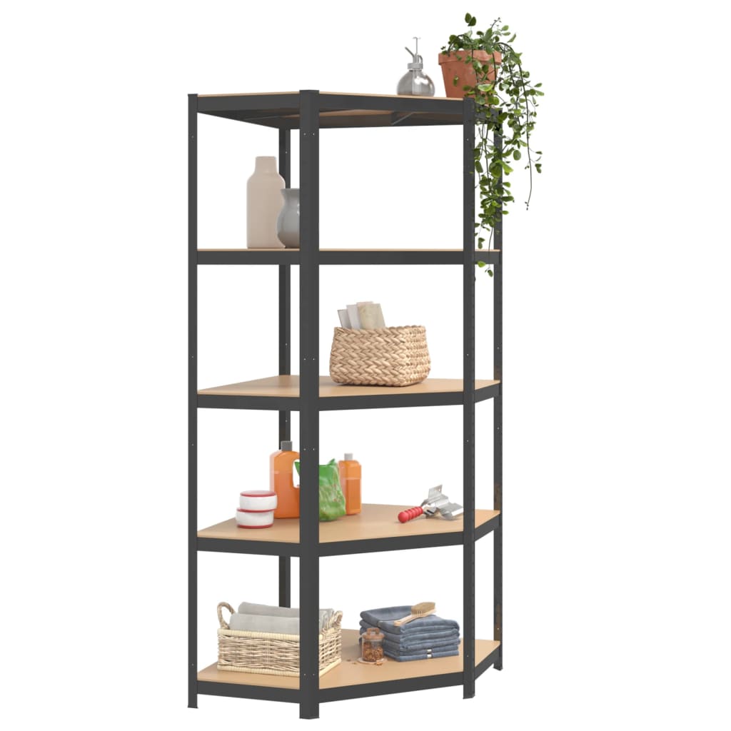 Vidaxl Hoekrek de acero de 5 capas y madera procesada de color antracita