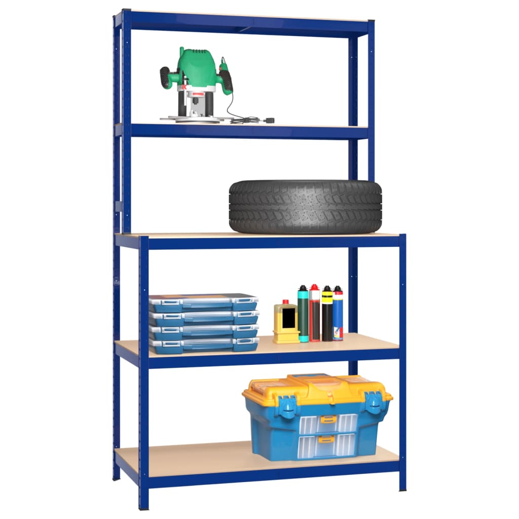 Vidaxl Werkafel 5 capas con estantes de acero y azul de madera procesada