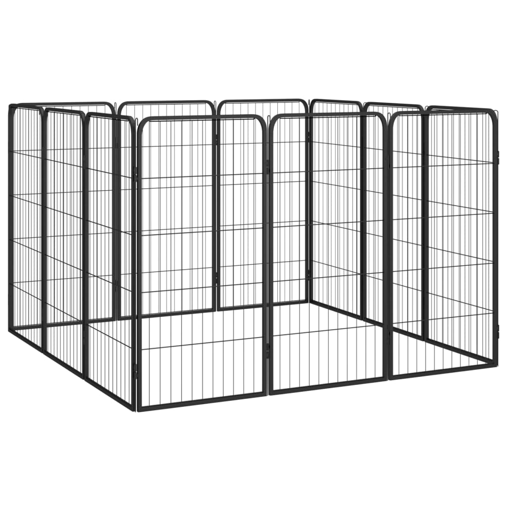 Vidaxl Kennel 12 paneles 50 x 100 cm en polvo -acero cubierto negro
