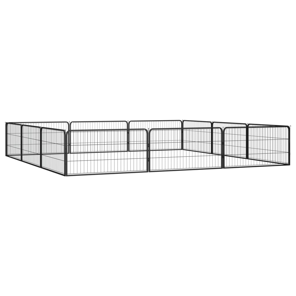 Vidaxl Kennel 12 paneles 100x50 cm de polvo -acero cubierto negro