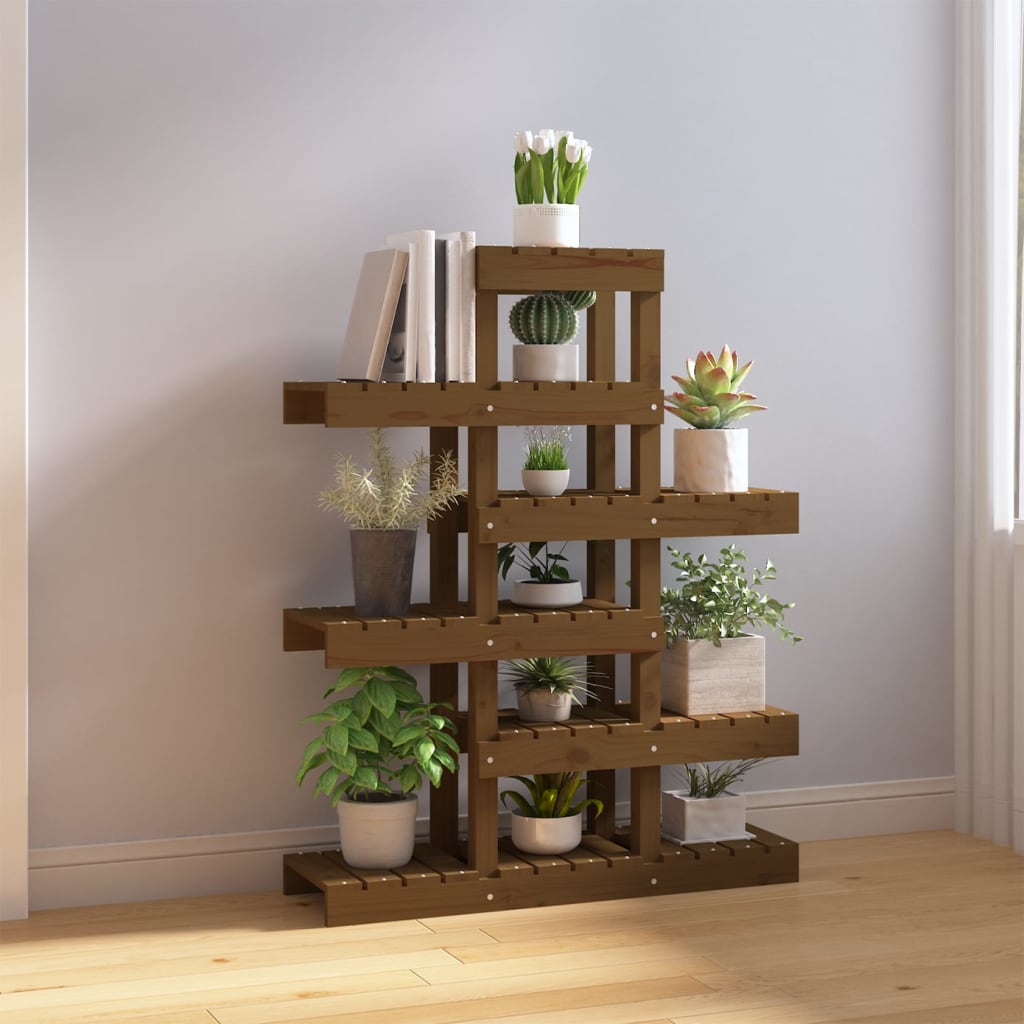 Estándar de la planta Vidaxl 85x25x109.5 cm de pino sólido marrón marrón