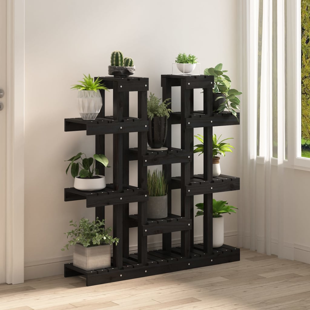 Vidaxl Plant Standard 104.5x25x109.5 cm de madera de pino sólido negro