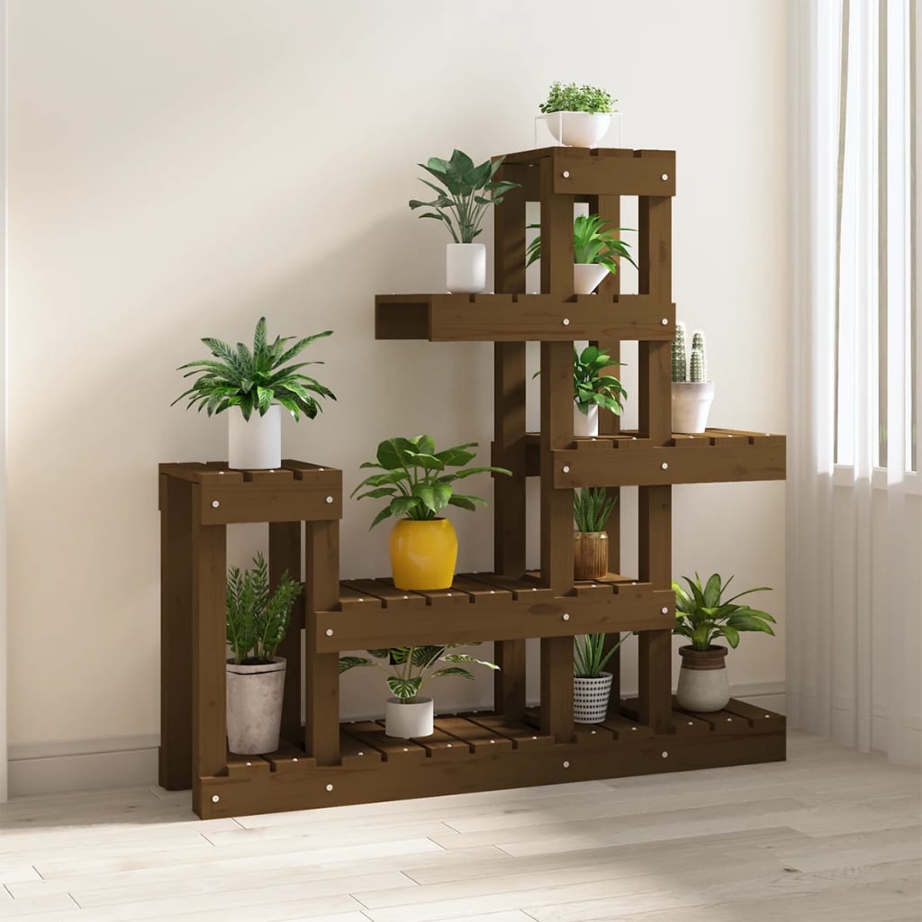 Estándar de planta Vidaxl 92x25x97 cm de pino sólido marrón marrón