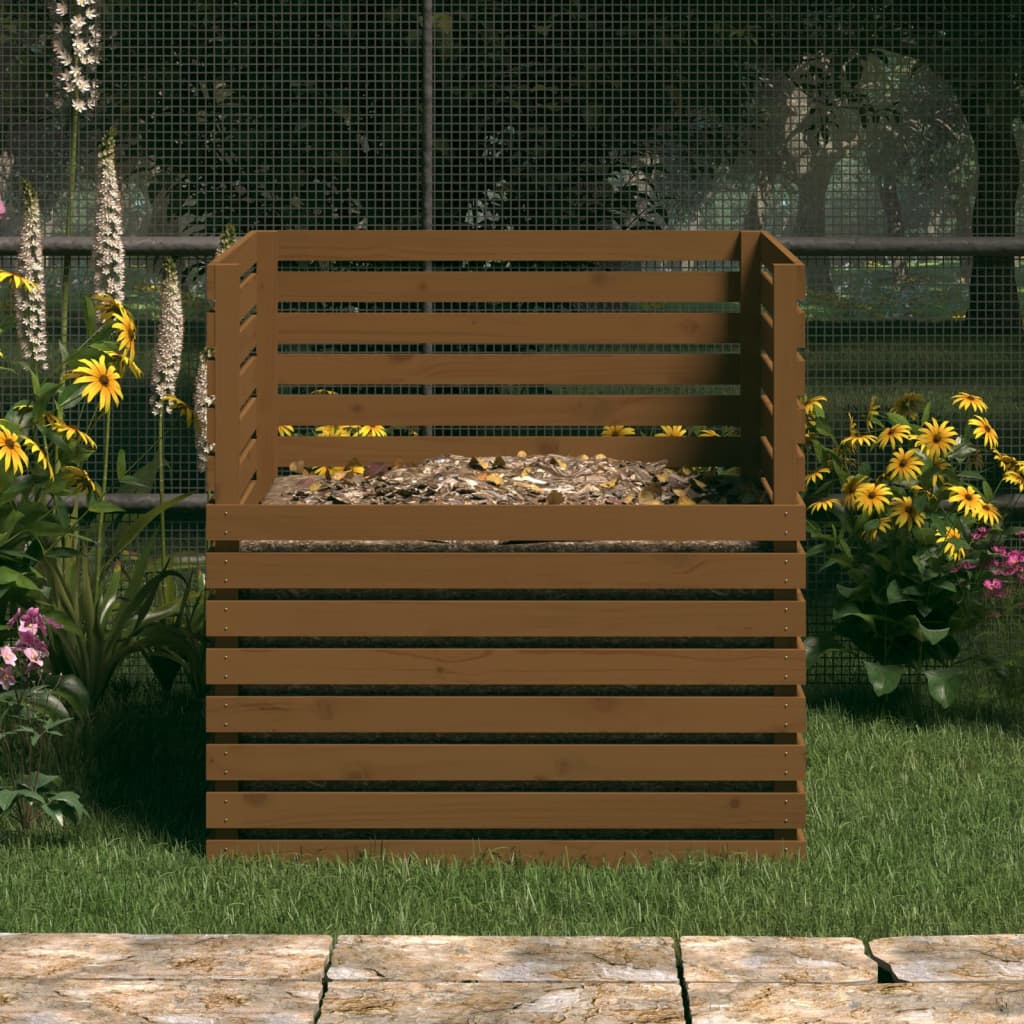 Vidaxl Compost Bin 100x100x102 cm Miele di pino solido marrone