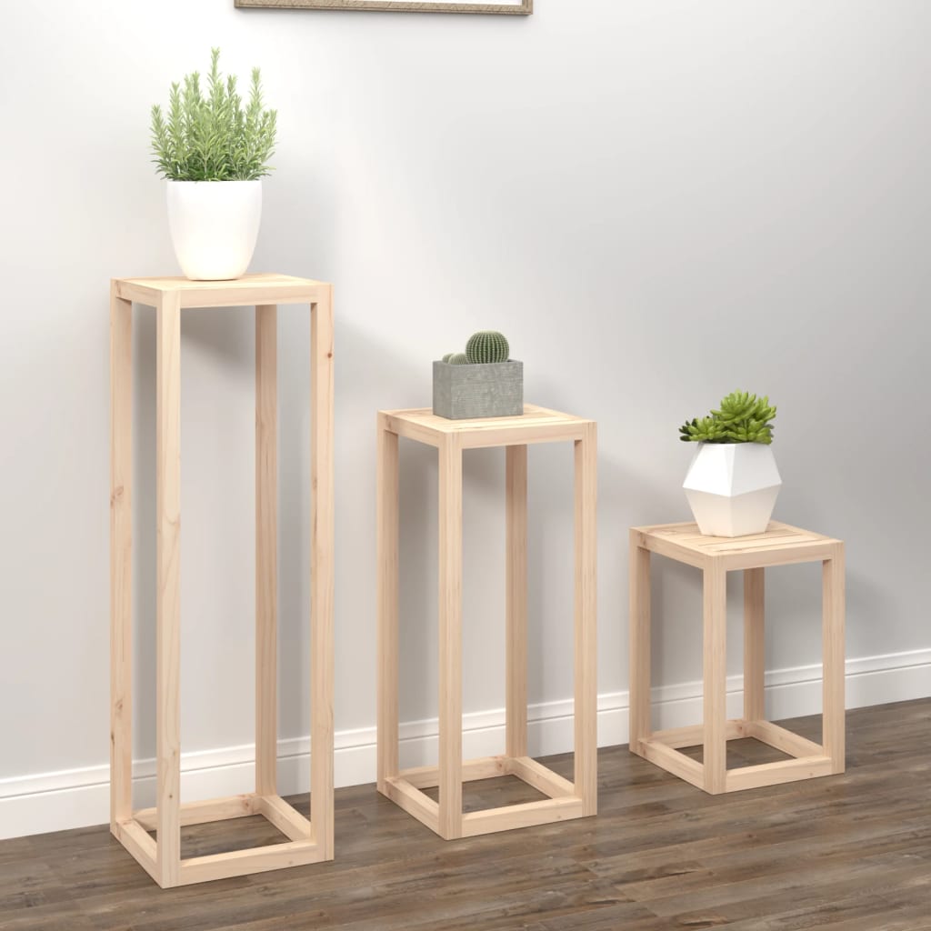 Vidaxx Juego de soporte para plantas de 3 piezas de madera maciza de pino