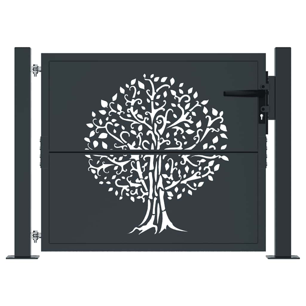 Vidaxl poort 100x100 cm met boomontwerp staal antracietkleurig