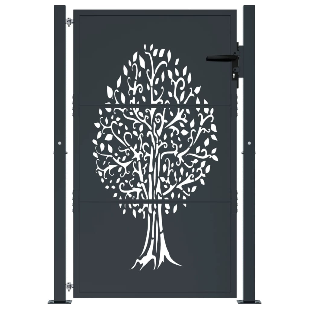 Vidaxl poort 100x125 cm met boomontwerp staal antracietkleurig