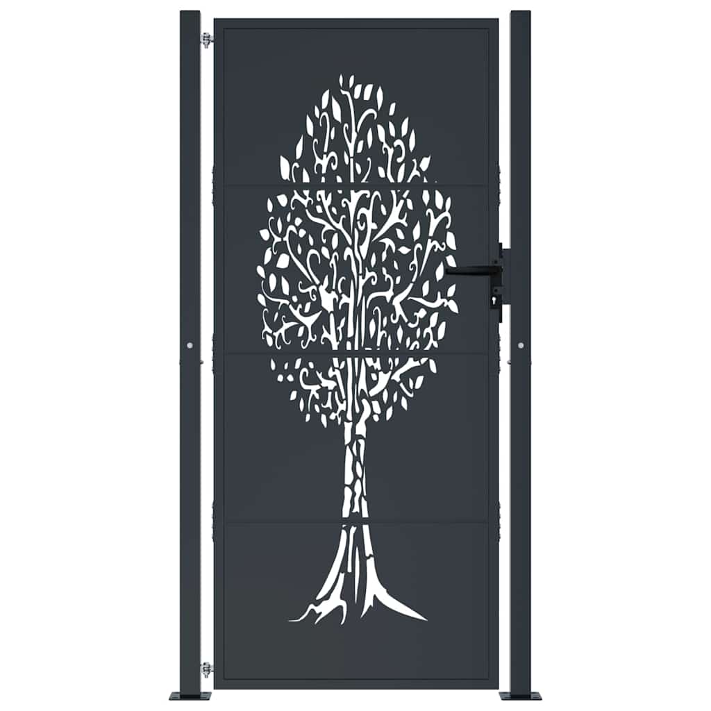 Vidaxl poort 100x175 cm met boomontwerp staal antracietkleurig