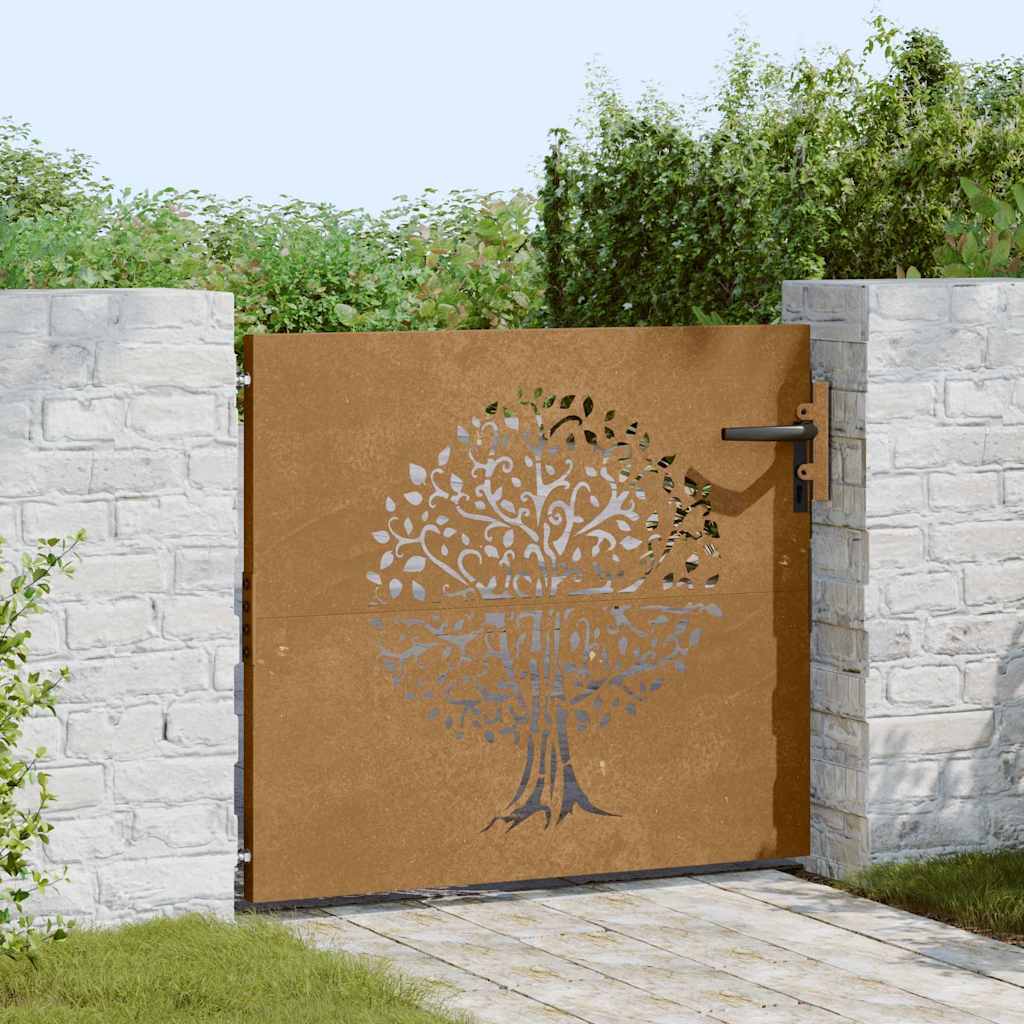Vidaxl poort 85x75 cm boomontwerp cortenstaal