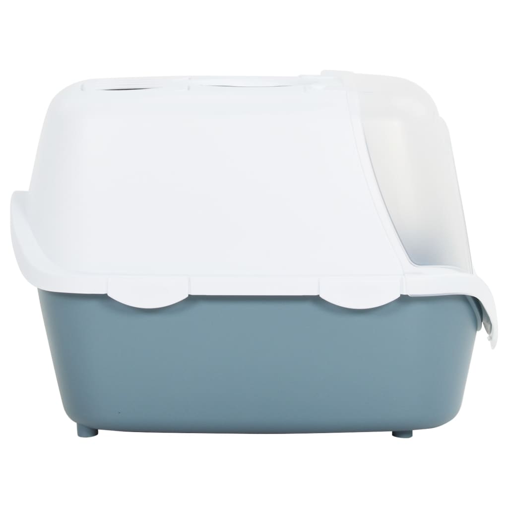 Caja de arena Vidaxl con tapa 56x40x40 cm polipropeno blanco y azul