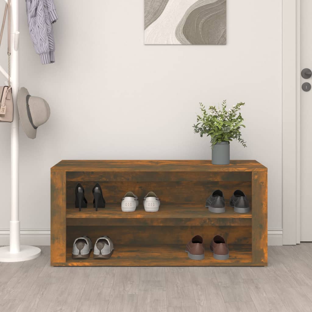 Vidaxl Shoe Rack 100x35x45 cm de madera propiedad de roble ahumado