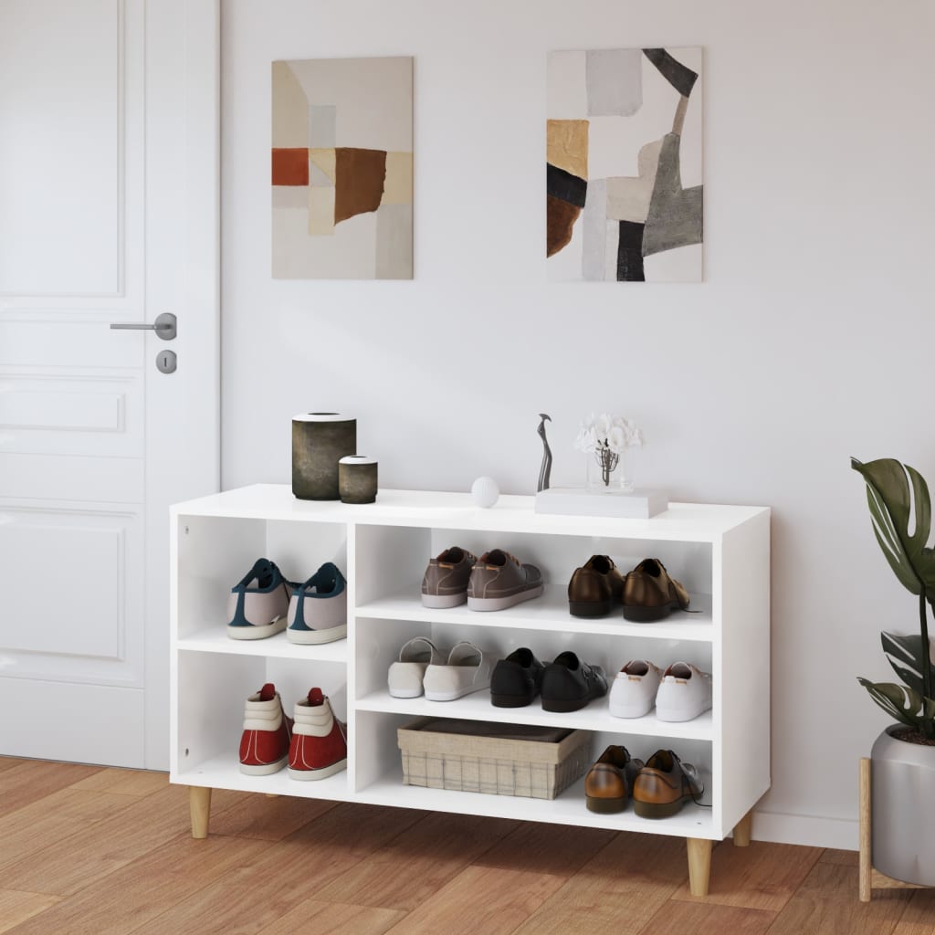 Vidaxl Cabinet da scarpe 102x36x60 cm Bianco lucido in legno trasformato