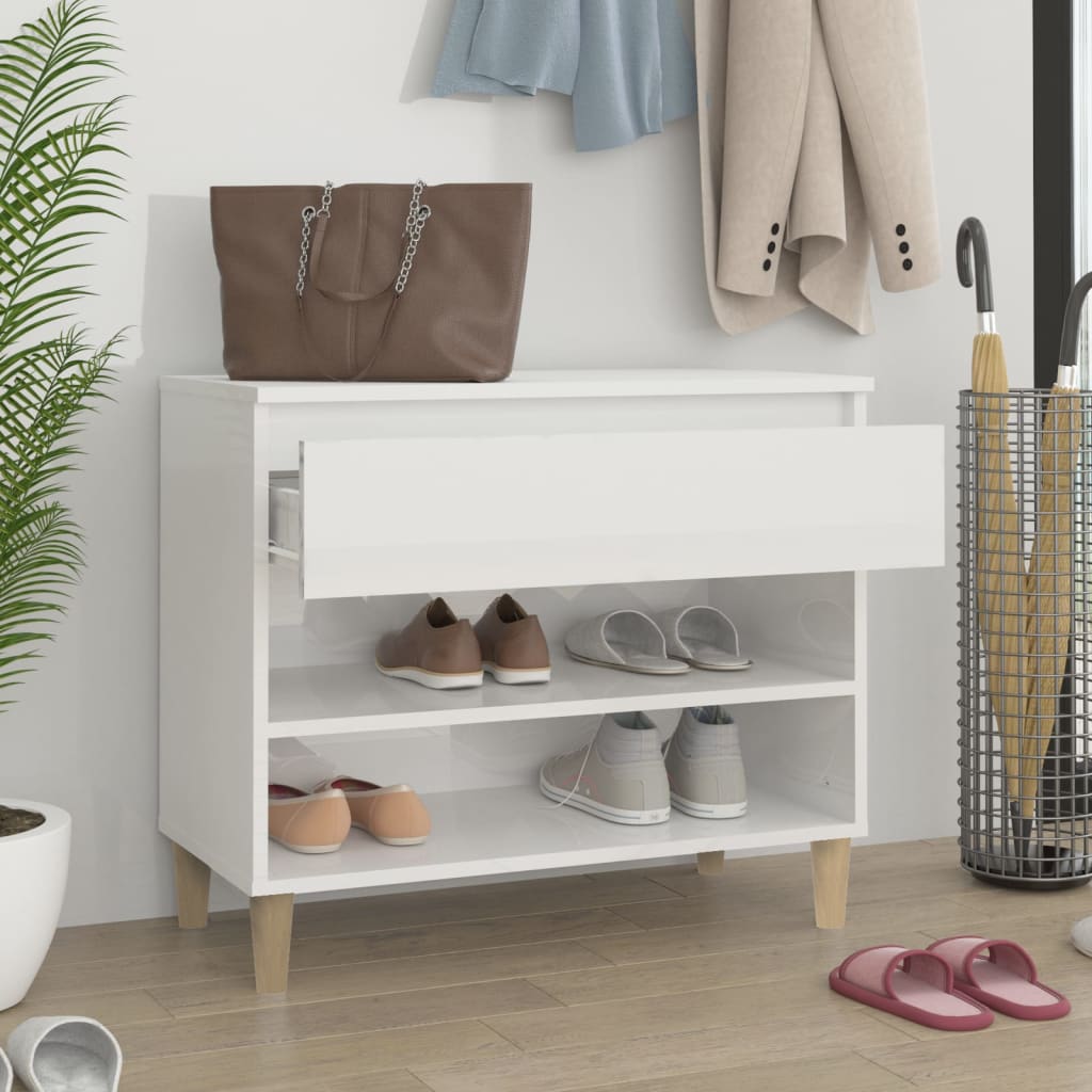 Vidaxl Cabinet da scarpe 70x36x60 cm Propriezzato in legno Bianco lucido