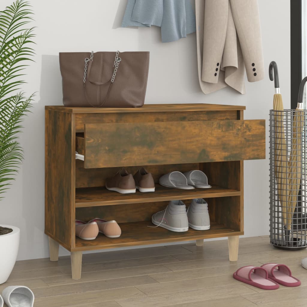 Gabinete de zapatos Vidaxl 70x36x60 cm de madera propiedad de roble ahumado