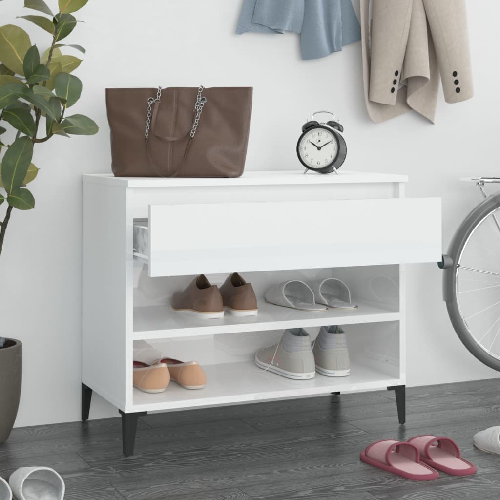 Vidaxl Cabinet da scarpe 70x36x60 cm Propriezzato in legno Bianco lucido