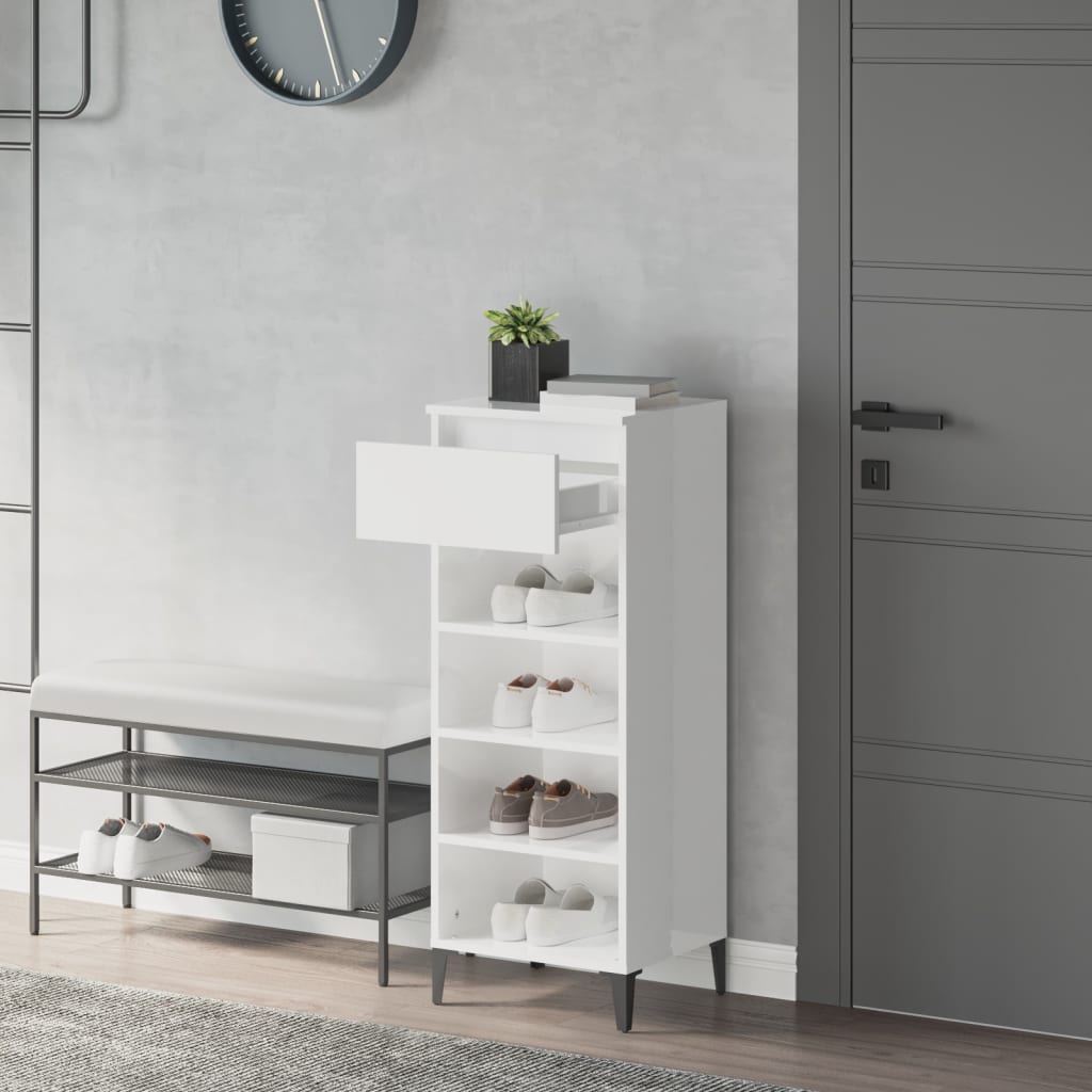 Vidaxl Shoe Rack 40x36x105 cm de madera procesada blanca de alto brillo