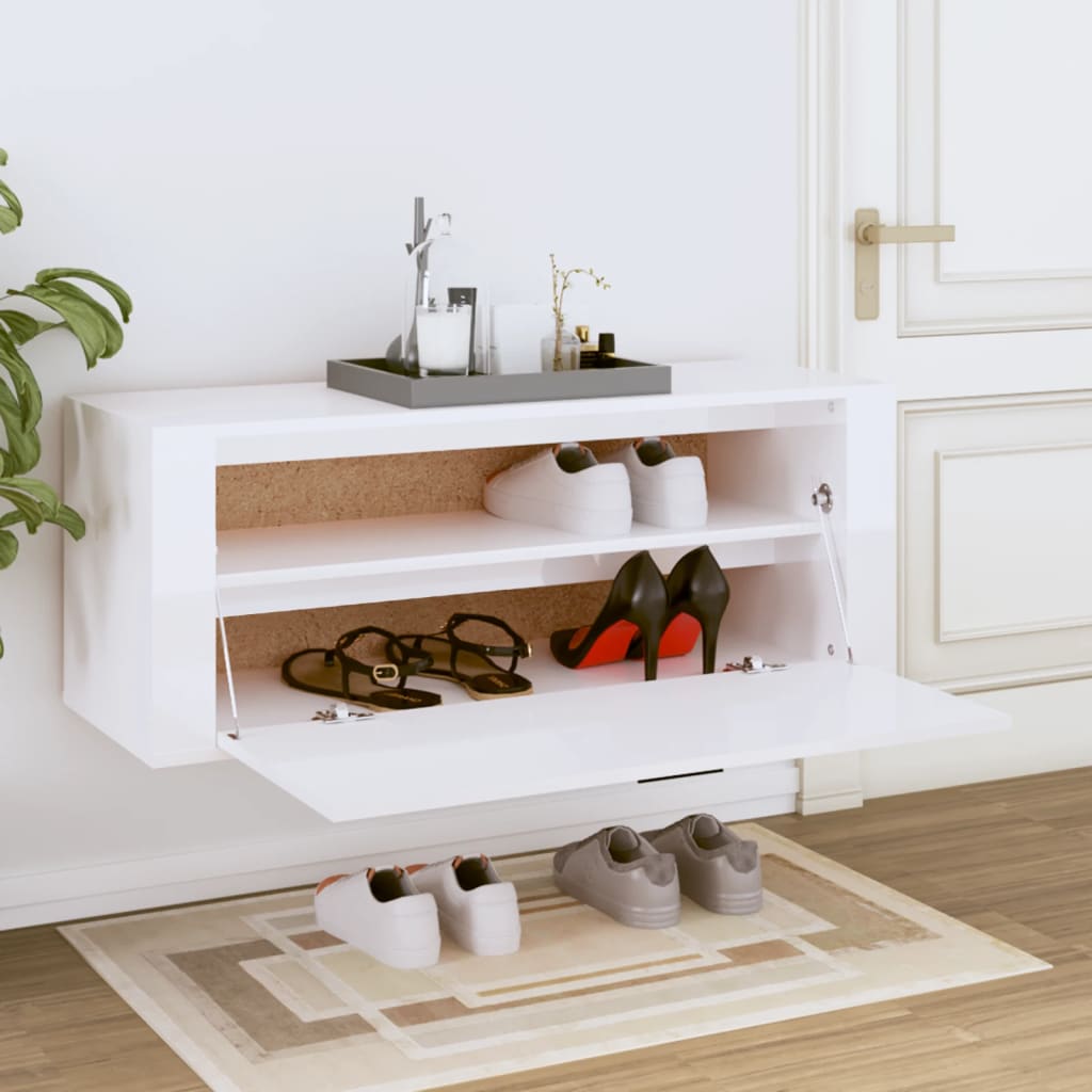 Vidaxl Wall Shoe Armadiet 100x35x38 cm Properpata in legno Bianco lucido