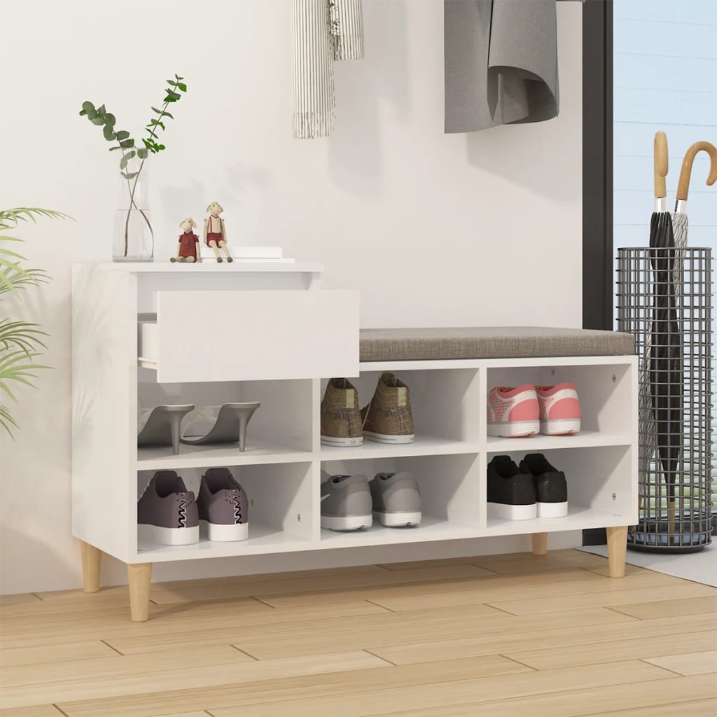 Gabinete de zapatos Vidaxl 102x36x60 cm de madera procesada de alto brillo blanco