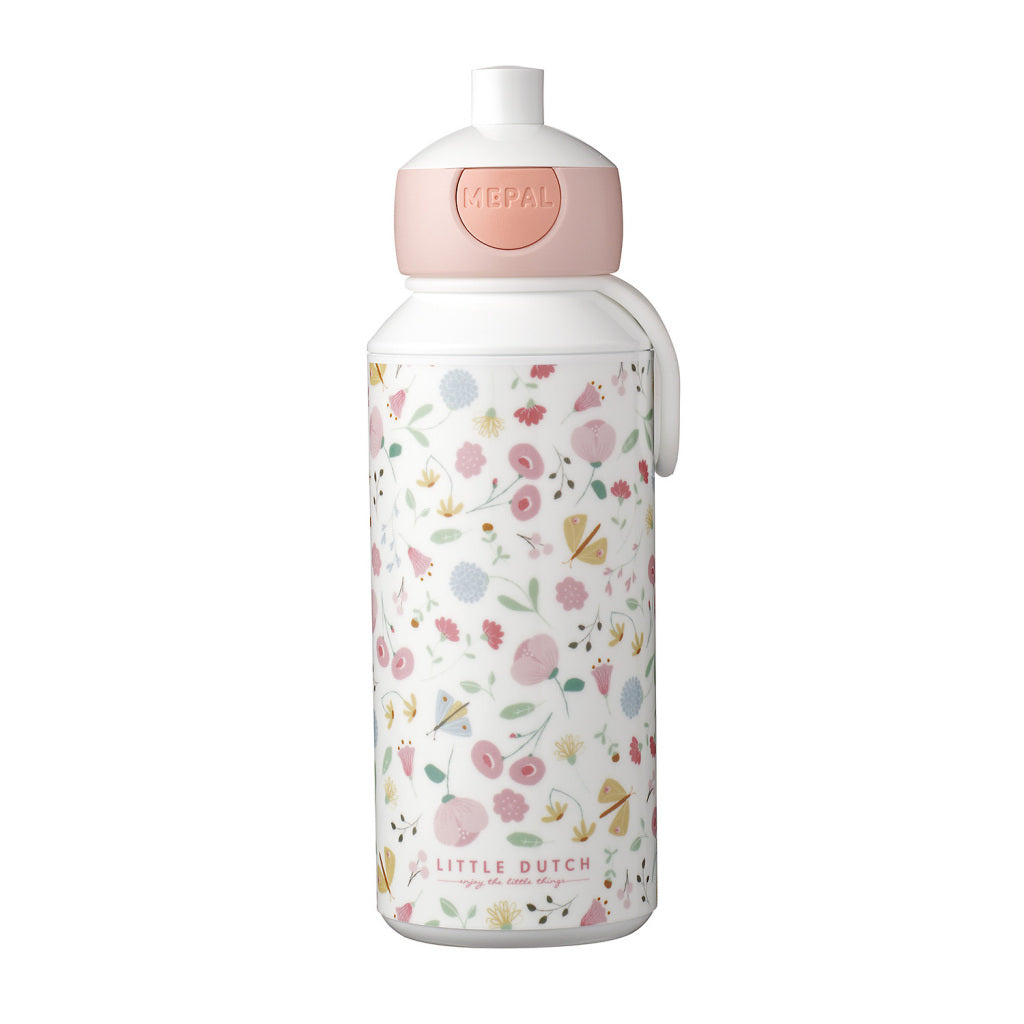 Mepal Campus Pop-Up Beber Botella flores y mariposas 400 ml de color blanco rosa