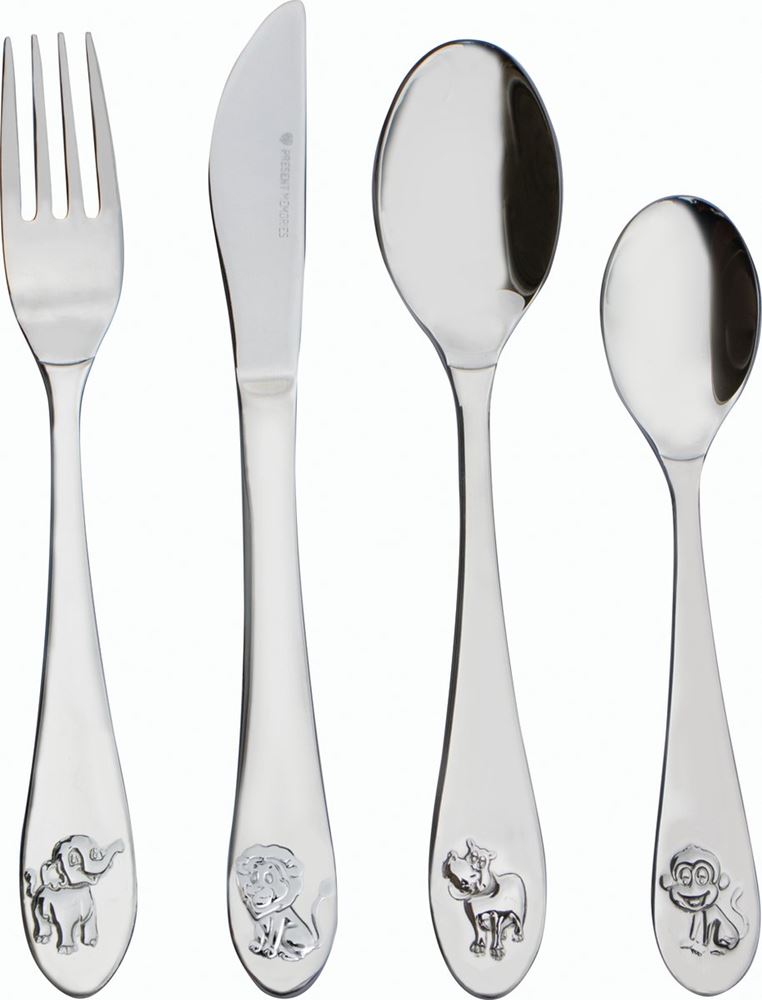 Posate per bambini - 4 pezzi - safari - argento