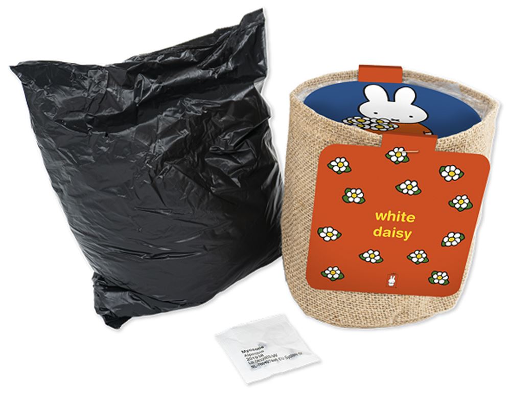 Bolsa de yute Miffy de margaritas blancas.