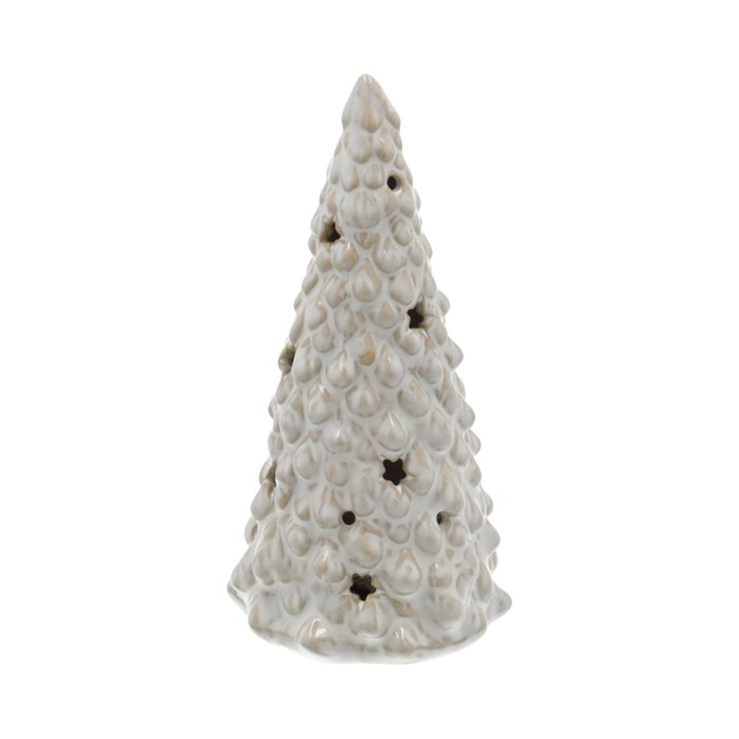 Hbx natural living beeld kerstboom kima h17cm met led wit aardewerk