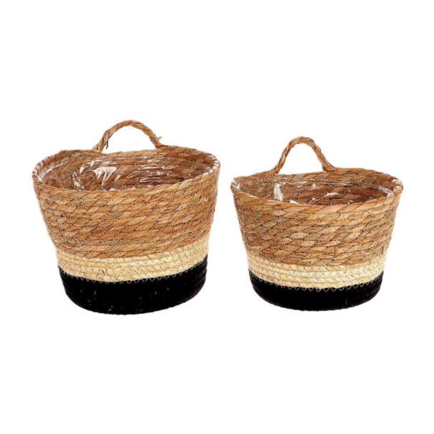 Cesto per piante viventi naturali Hbx con manico makka set a 2