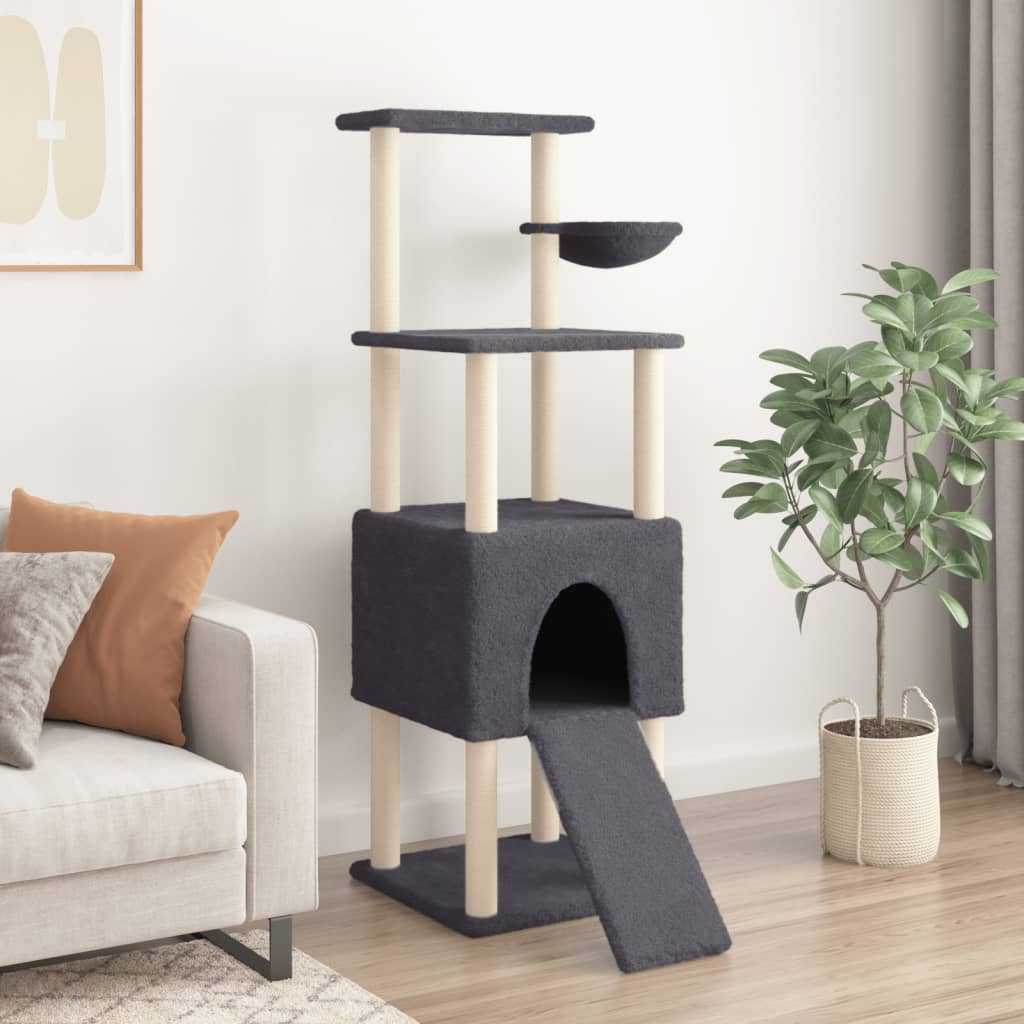 Muebles de gato de Vidaxl con postes de rascado de sisal 153 cm de gris oscuro