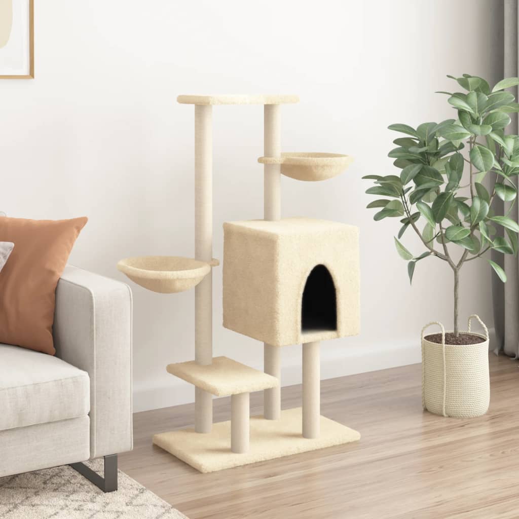 Muebles de gato de Vidaxl con postes de rascado de sisal 117 cm de crema