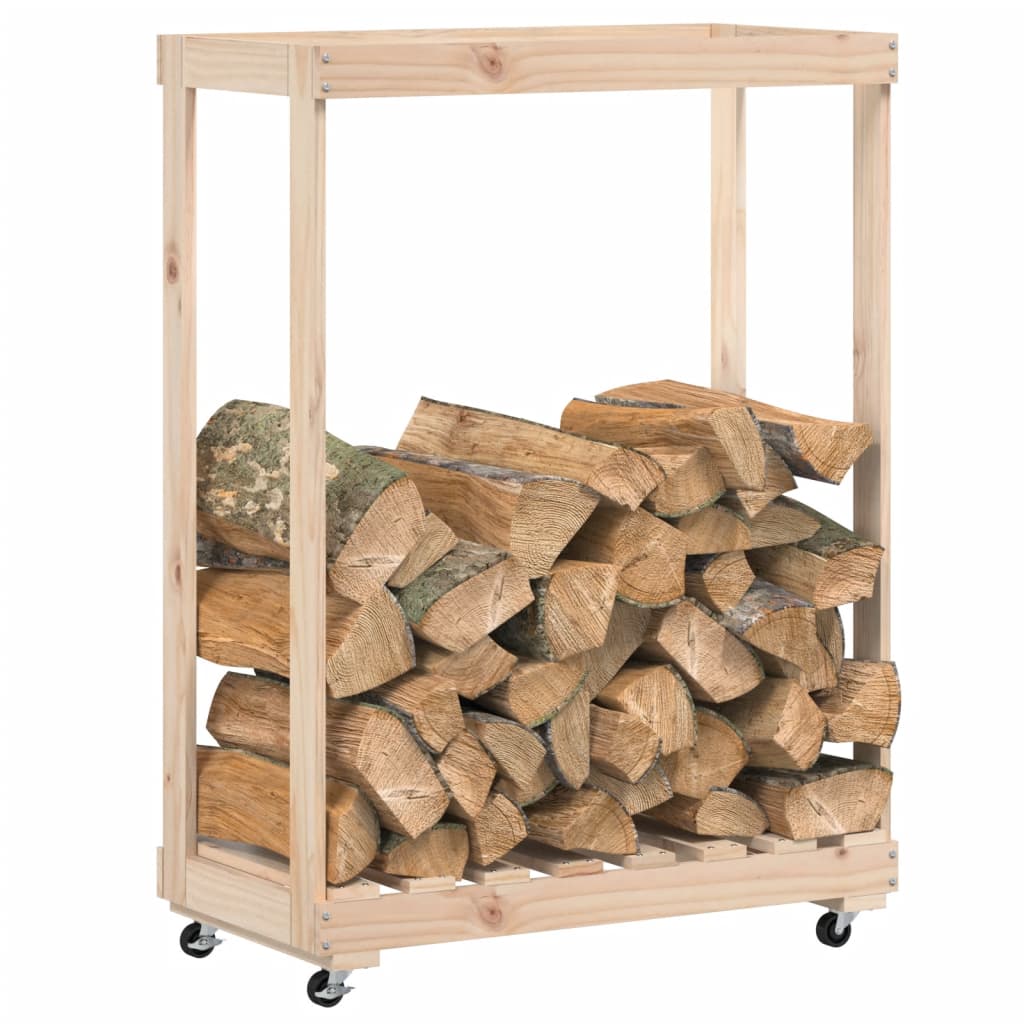 Soporte de bloques de madera Vidaxl con ruedas 76.5x40x108 cm de pino sólido