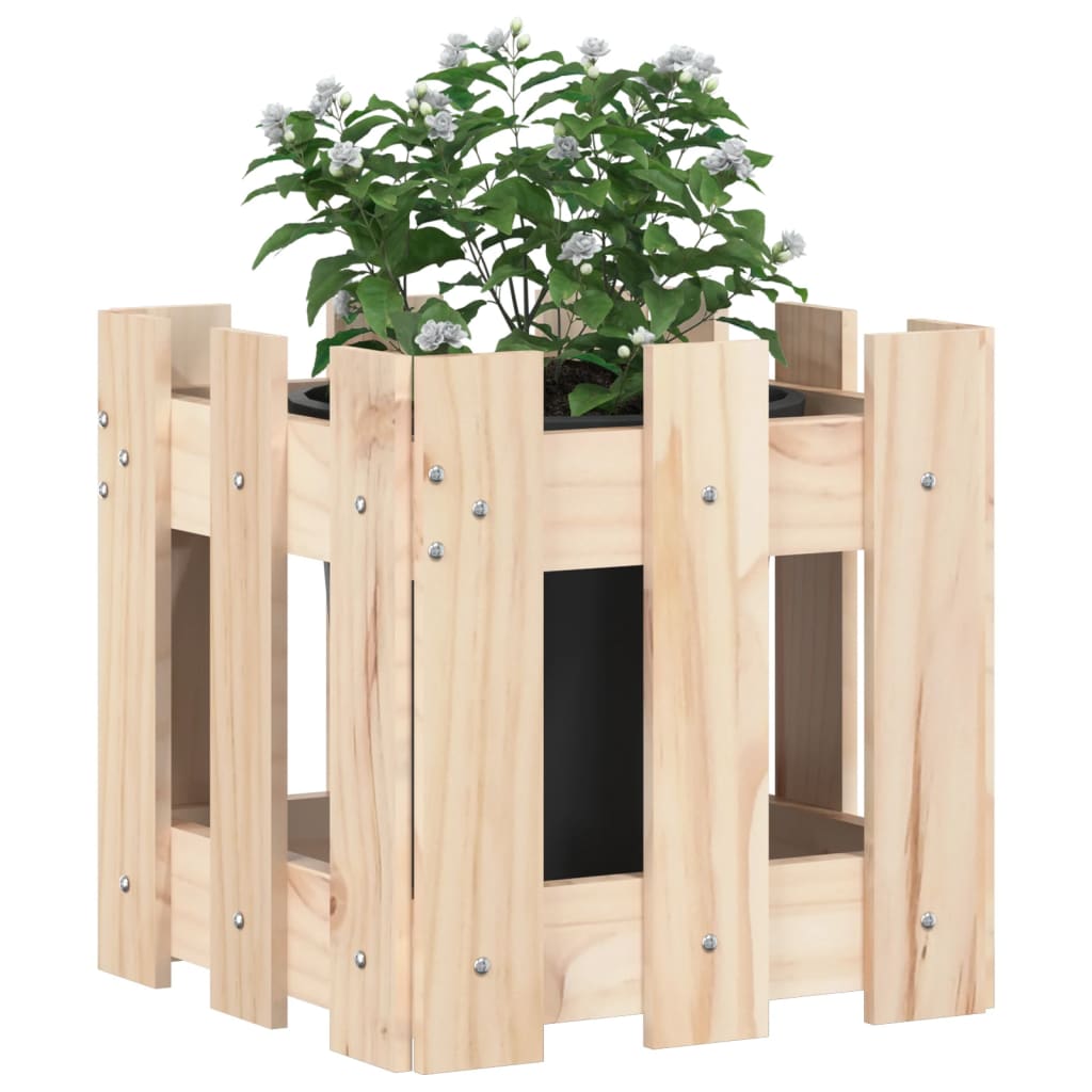 Plantador Vidaxl con cercas de pino sólido 30x30x30 cm