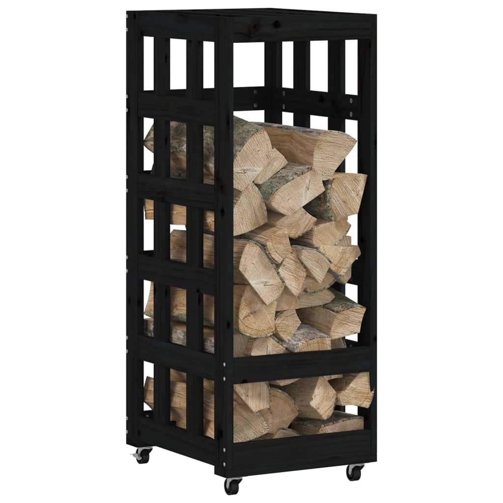 Soporte de bloques de madera Vidaxl con ruedas 40x49x110 cm de pino sólido de pino negro