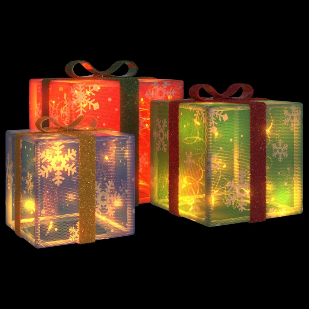 Vidaxl Caja de regalo de figura navideña 3 st Lighten 64 LED de blanqueo cálido