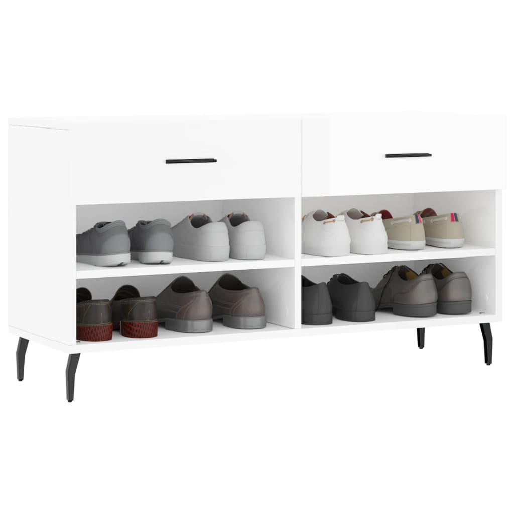 Sofá de zapatos Vidaxl 102x35x55 cm de madera procesada de alto brillo blanco