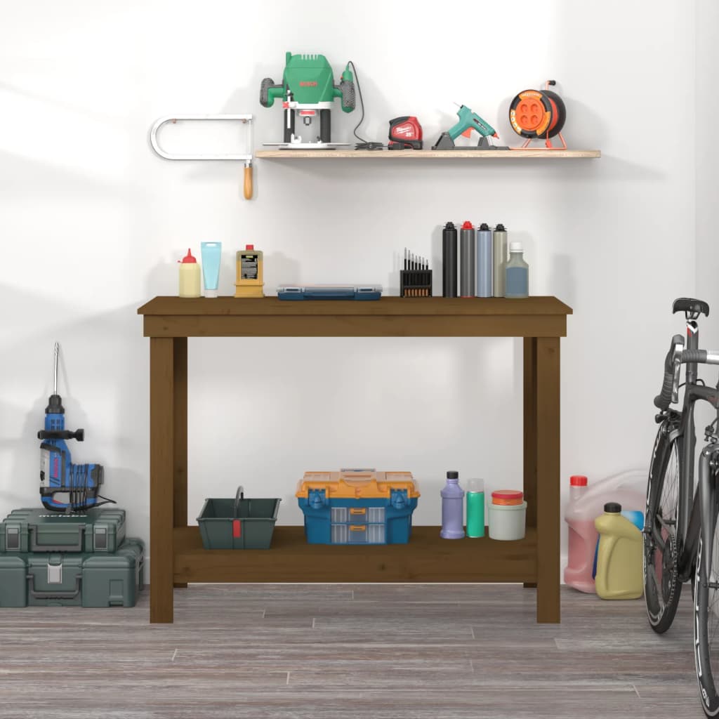 Vidaxl Workbench 110x50x80 cm de pino sólido marrón