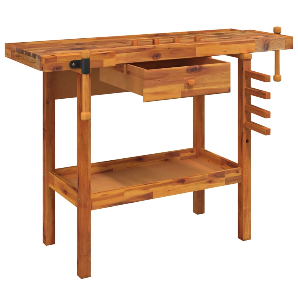 Vidaxl Workbench con cajón y tornillos bancarios 124x52x83 cm Acaciahout