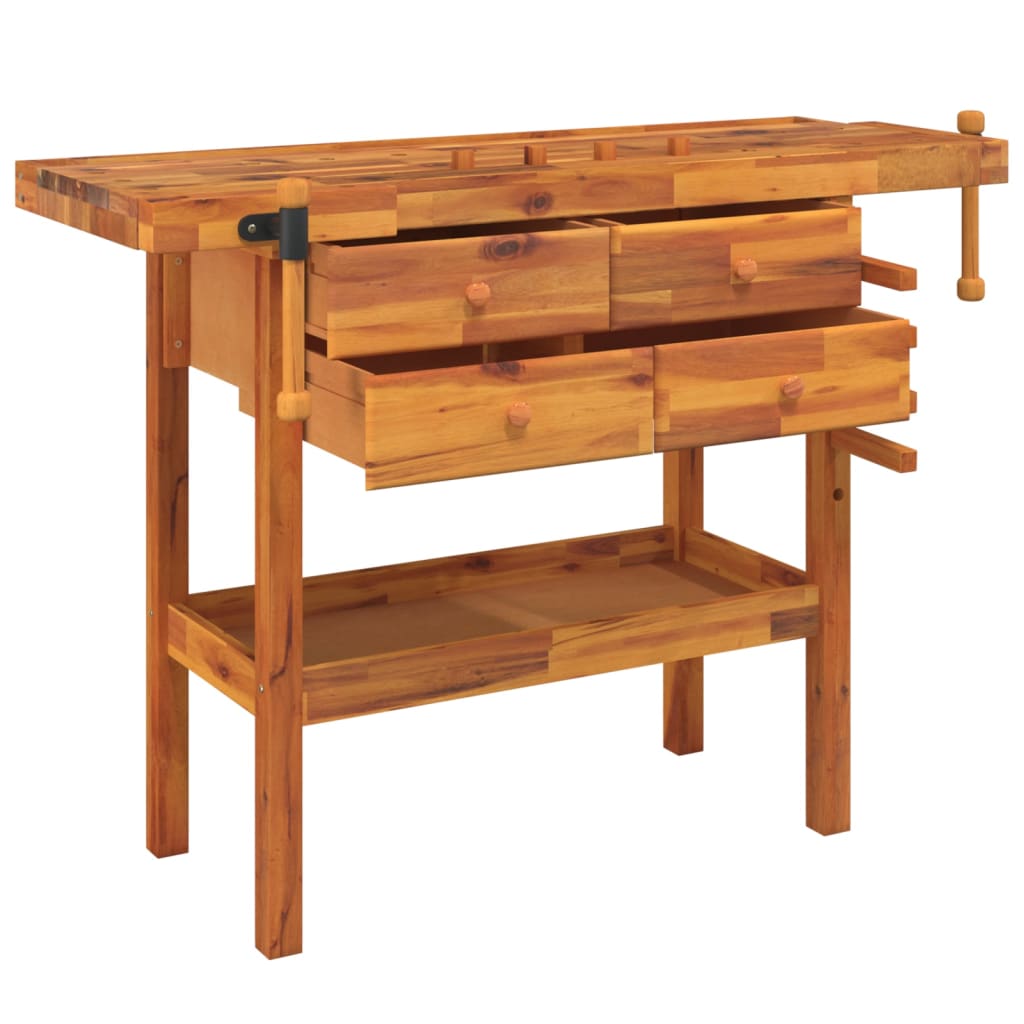 Vidaxl Workbench con cassetti e viti bancarie 124x52x83 cm acaciahout