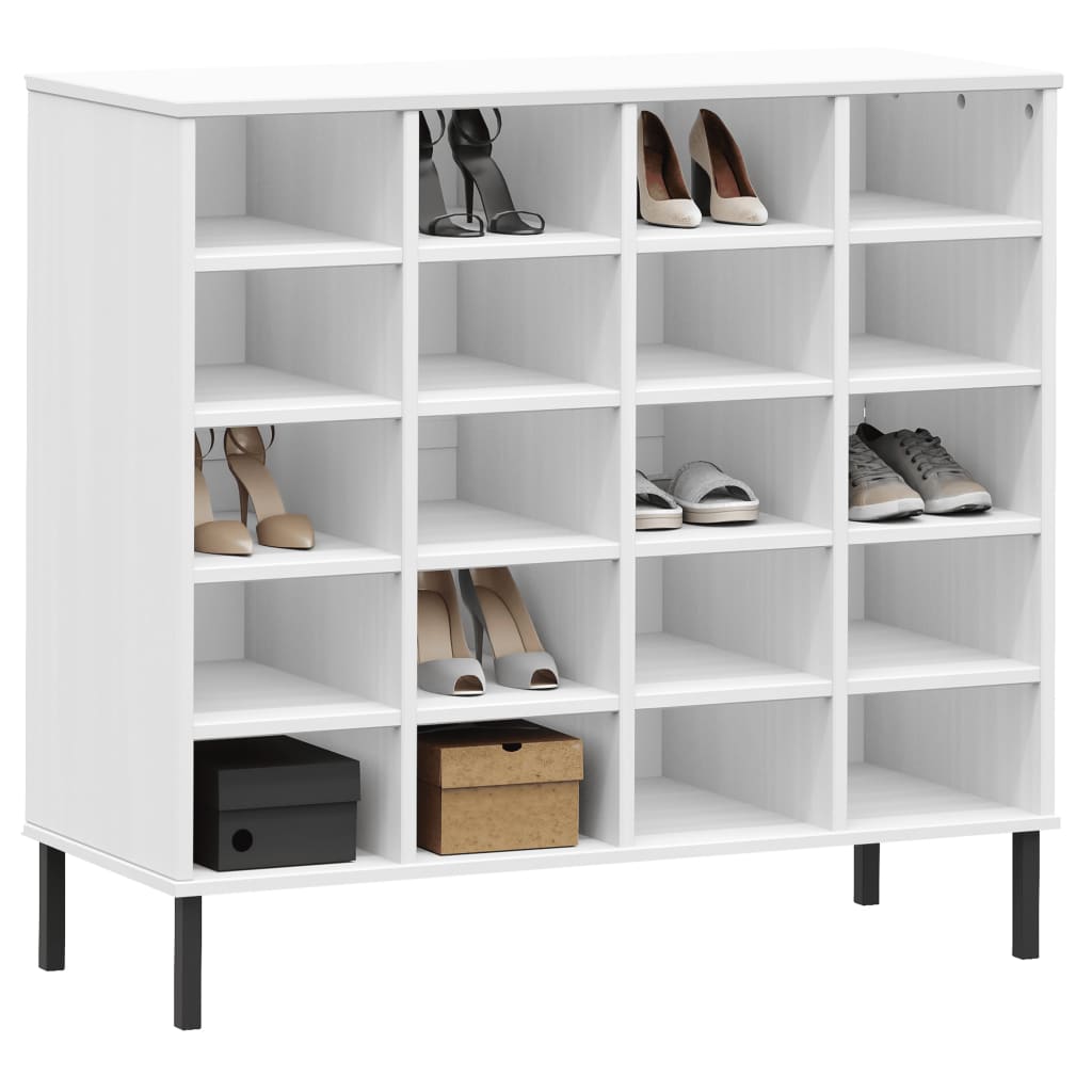 Giaccia di scarpe Vidaxl con gambe in metallo Oslo 95x35x86 cm Pino legno bianco