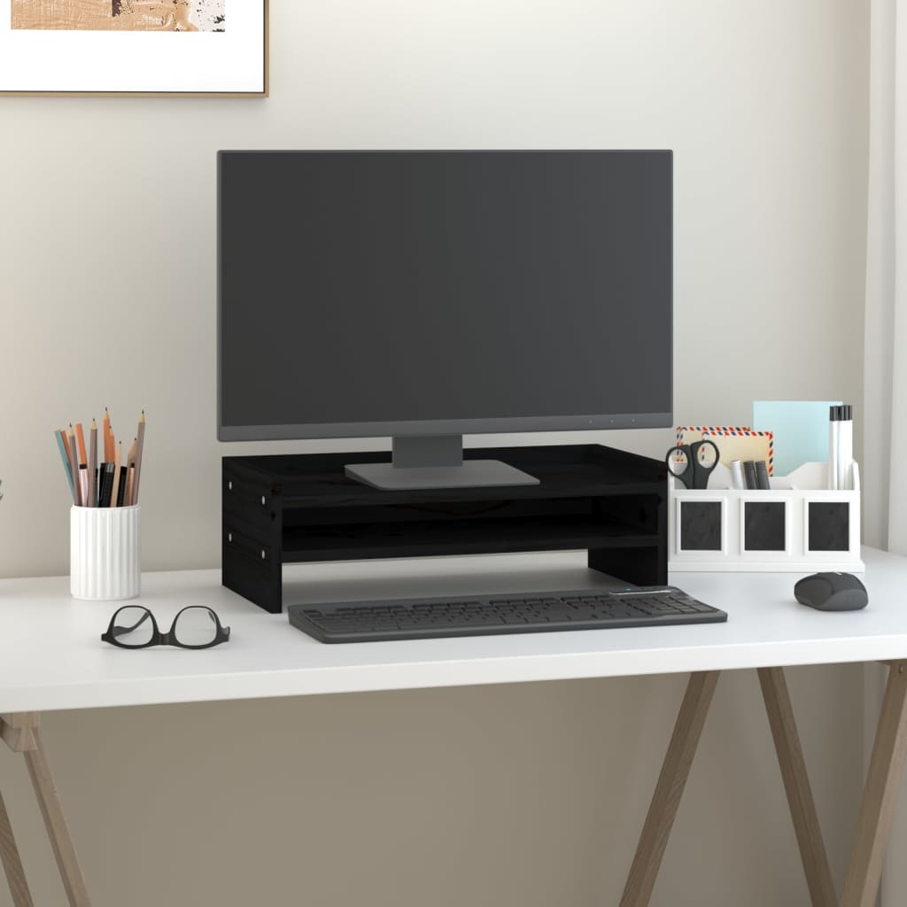 Vidaxl monitorstandaard 50x24x16 cm massief grenenhout zwart