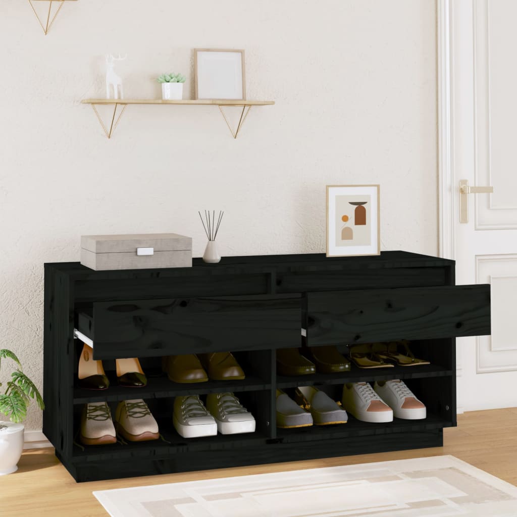 Vidaxl Cabinet da scarpe 110x34x52 cm Pinna solido nero