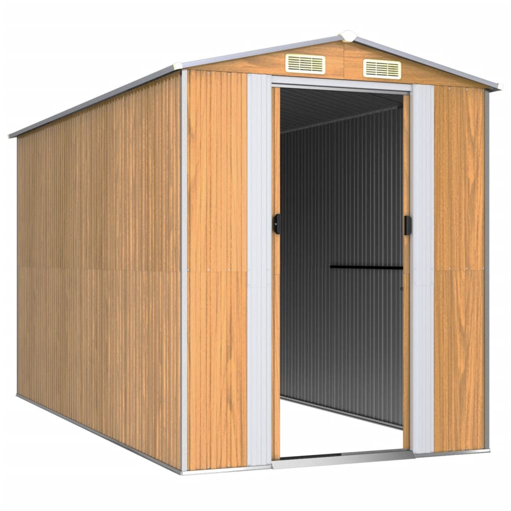 Vidaxl Garden Shed 192x357x223 cm de acero galvanizado marrón claro