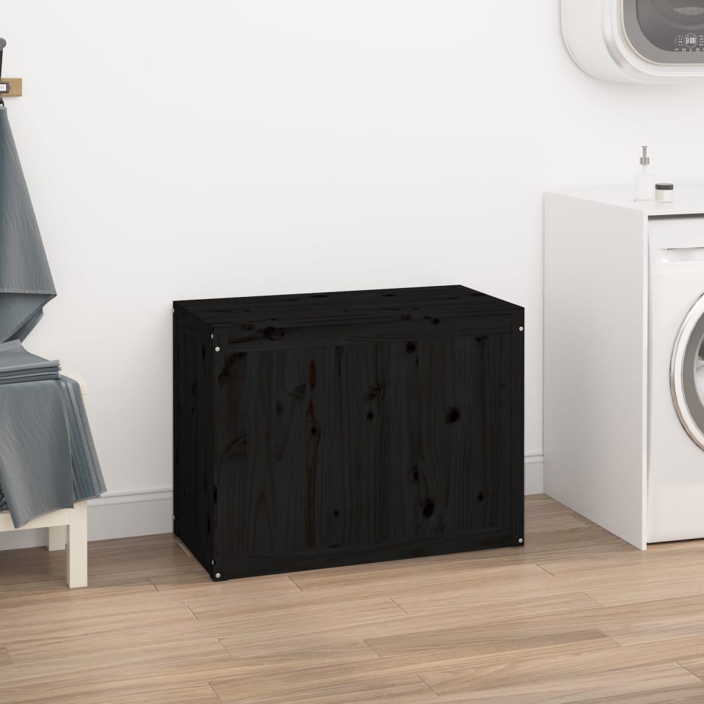 Canasta de lavandería Vidaxl 88.5x44x66 cm de pino sólido negro